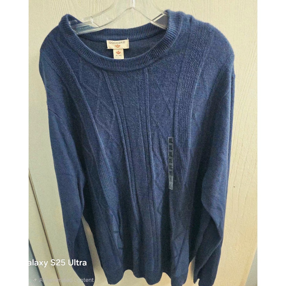 Dockers Men's Blue Acrylic Knit Crew Neck Pullover Sweater XL Ribbed SA100CK